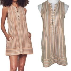 Faherty Isha Mini Orange Blue Beach Stripe Sleeveless Dress Organic Cotton Sz XS